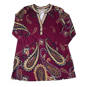 Soft Surroundings Women’s Popover Tunic Split Neck Paisley Size XS NWT